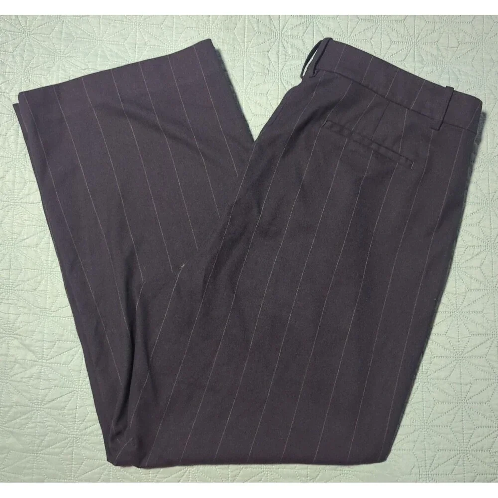 J.Crew Women's 16 Relaxed Fit Pleated Wide Leg Trousers Navy Pinstripe Office